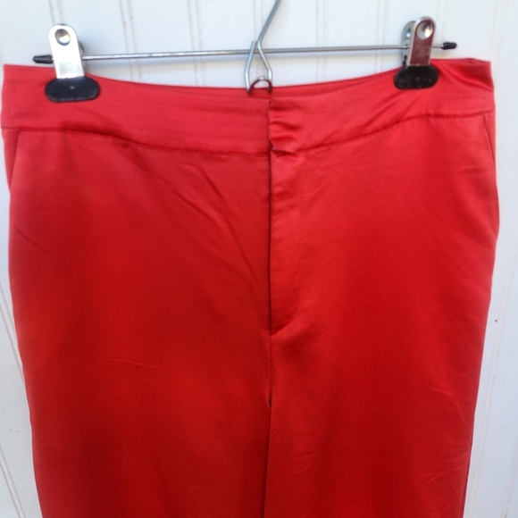 Express X Ladygang Women's Extreme Wide Leg Satin Pants Red Slimming Sz 10 - Picture 2 of 11